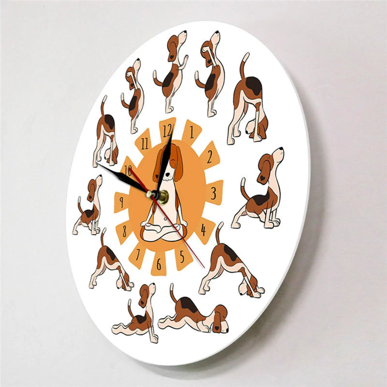 Cartoon Dog Doing Yoga Position Wall Clocks 12 inch for Living to Read for Sleeping and Working Environments Decoration Funny