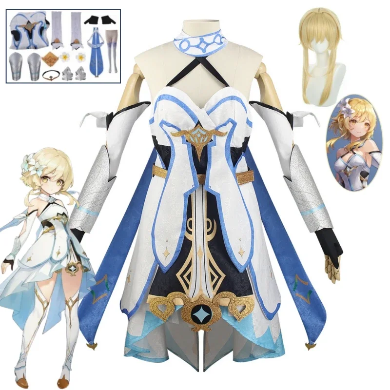 

Game Genshin Impact Lumine Pakaian Kostum Cosplay Halloween Carnival Party Dress Uniform Anime Women's Dress Girl Set