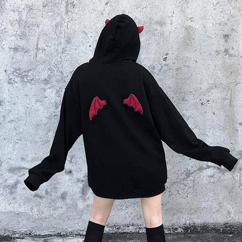 Halloween Little Devil Wings Sweatshirts Women Casual Halloween Hoodie Sweatshirt Tops Cos Festive Clothing New Chic Pullovers
