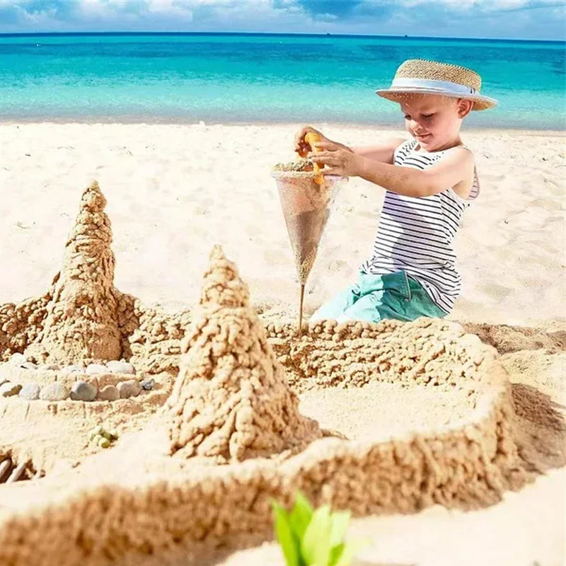 Beach Children Wash Sand Overflow Funnel Outdoor Family Sand Hopper Creative Beach Pile Sand Spills Out Of A Hand-Held Funnel