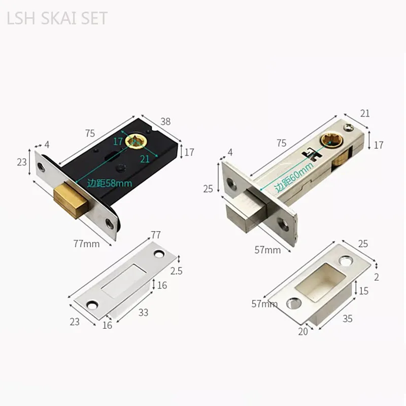 Invisible Door Lock Latches Fire Hydrant Access Door Lock Bolts Bathroom Single Tongue Lock Body Household Hardware Accessories