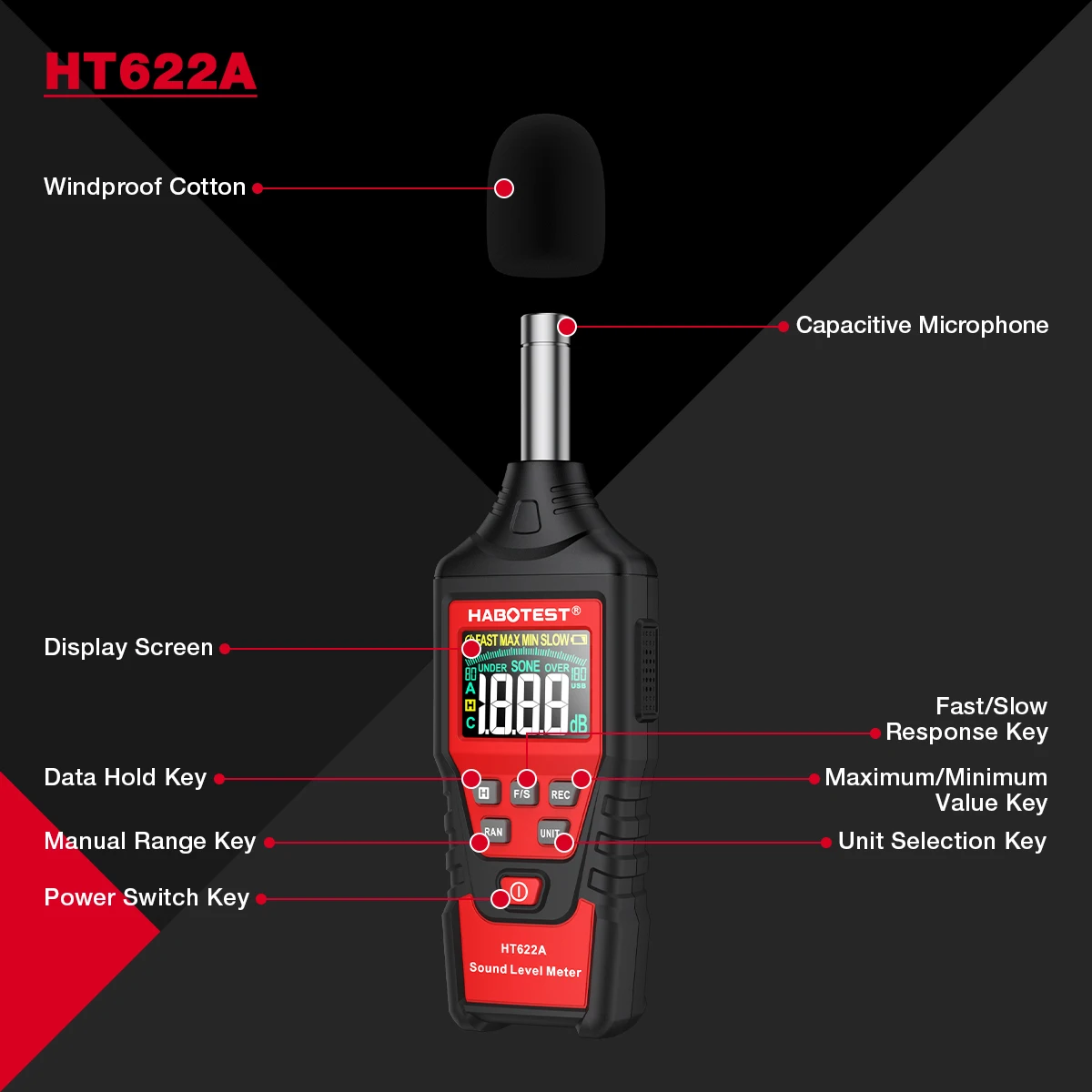 Digital Sound Level Meter Noise Tester Sound Detector Decible Monitor 30 130dB With USB Data Connection Function HABOTEST HT622 sound level meter digital noise meter