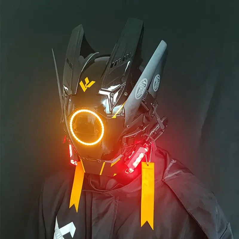 

Light Shinobi Samurai Mask Cyberpunk Helmet Cosplay Dreadlocks Cool Mask With Led Braids Christmas Halloween Gift Dreads Wings