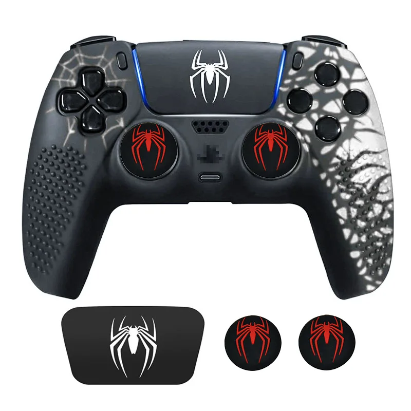 Spider Theme Soft Silicone Protective Case with Thumb Stick Grip Caps