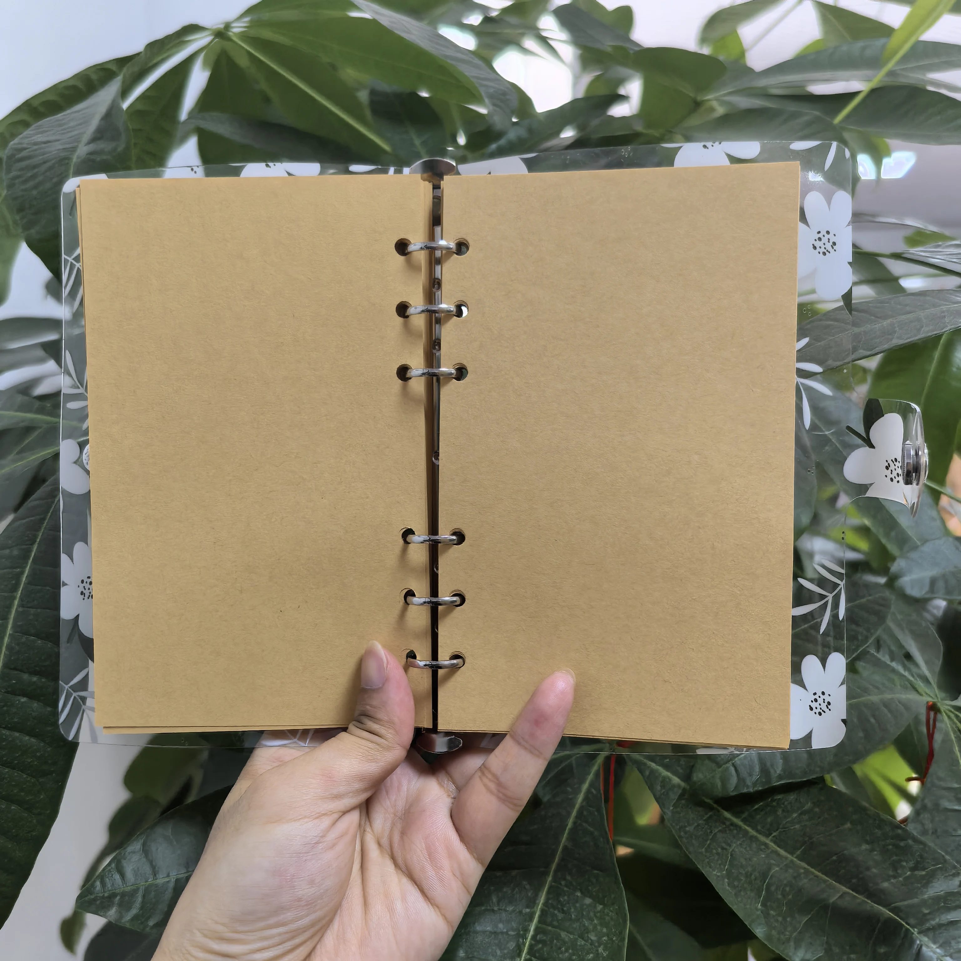 귀여운 꽃무늬 투명 루즈리프 노트, 스냅 버튼이 있는 A6 링 바인더 저널, 학교 및 일상용 귀여운 문구류