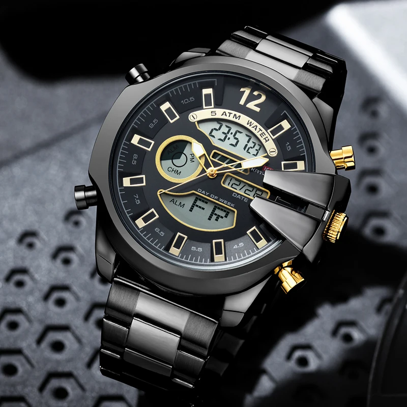 

Men Big Dial Wrist Watches 2024 Top Brand Luxury Dual Display Male Clock Black Quartz Wristwatches Chronograph Dropship relogio