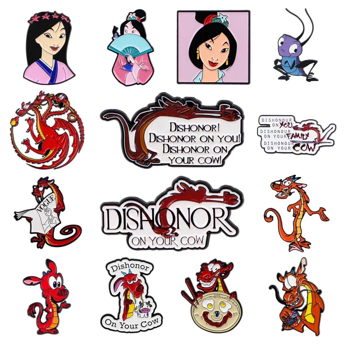 1-5 Stück Gemischte Mushu-Drachen Emaille-Pins Cartoon-Brosche Anstecknadel für Rucksack Kleidung Accessoires Mode Weihnachtsgeschenke