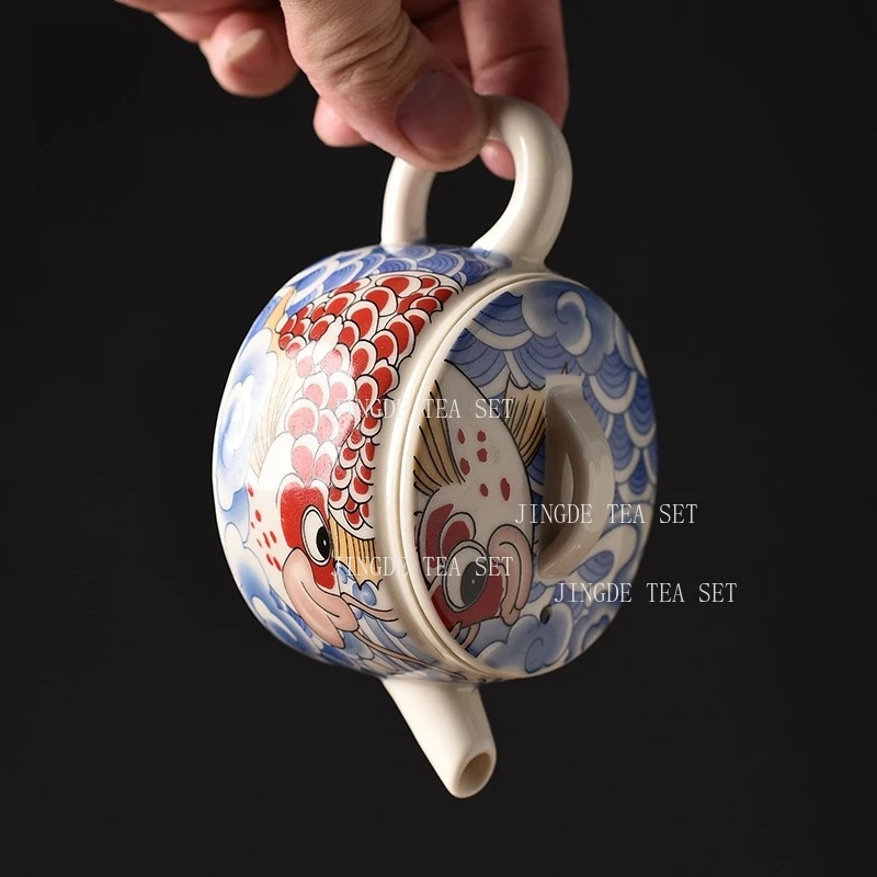 Ceramic Teapot Large Chinese Style Hanwa Teapot for Household Use High End Blue Dragon Fish Teapot Kungfu Tea Set