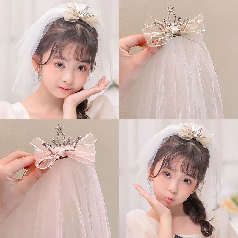 

Princess Yarn Crown Hair Clip Children's Cute Korean Style Veil Hair Accessories Girls' Super Fairy Three-Dimensional Headdress