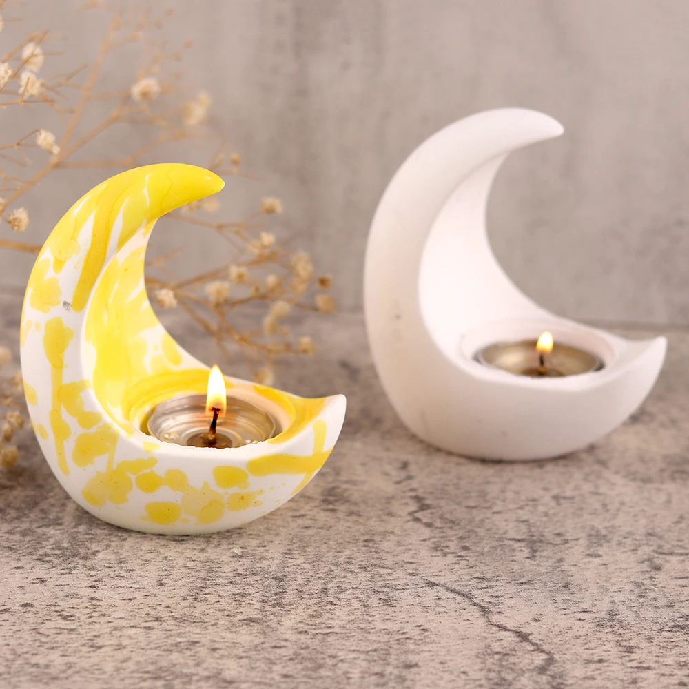 Diy Moon Plaster Candle Holder 3d Moon Candle Tray Silicone Molds For Diy Cement Concrete