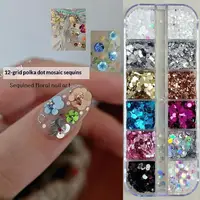 Mini paillettes circulaires colorées mixtes pour ongles, sequins à motifs ondulés, fleurs scintillantes, décorations pour ongles DIY, breloques pour ongles, 12 compartiments 5