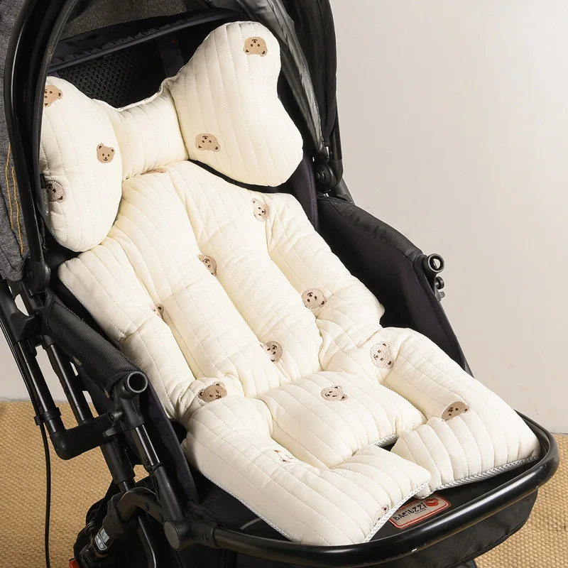 

Baby Stroller Cushion Thick Bear Bunny Embroidery Baby Car Seat Pad Liner Cotton Quilted Newborn Pushchair Mat Cart Mattress