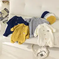 Autumn Winter Clothes Newborn Knitted Cardigan Solid Romper Girl Baby Ribbed Knit Jumpsuit Boy Infant Thick Fashion One-pieceb 2