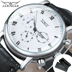 Jaragar Men's Multifunction Leather Strap Automatic Watch with 24 - Hour and Week Display (BOX WHITE)