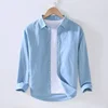 Men's Casual Thin Linen Shirt Long Sleeve Loose Fit Cotton Linen Top Square Collar Trendy Spring Summer Inner White