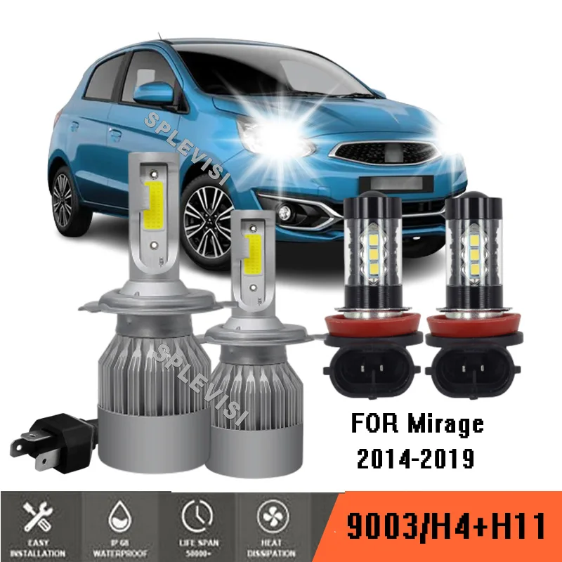 

4x Combo H4 H11 LED Headlight Kit High/Low+Fog light Bulbs 6000K White For Mitsubishi Mirage 2014-2019 2014 2015 2016 2017 2018