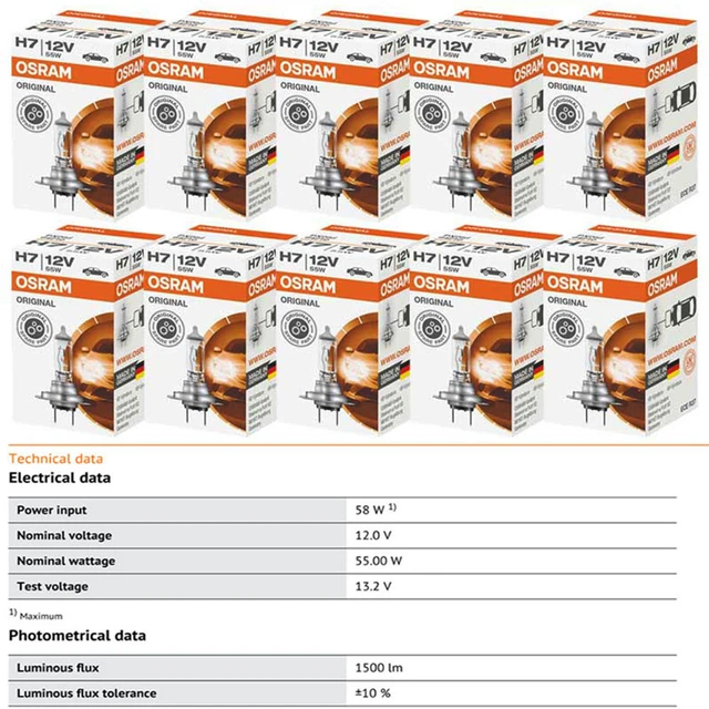 Osram 12V 55W H7 Bulbs Classic Original Line (Pack of 10) - Bulbs