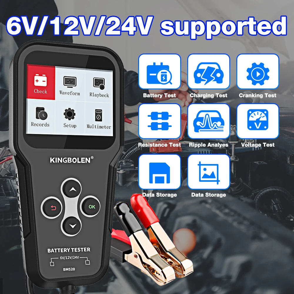 KINGBOLEN BM520 Professional Car Battery Tester 6V 12V 24V Truck Battery System Test Tool 12V Battery Analyzer Cranking Test 2