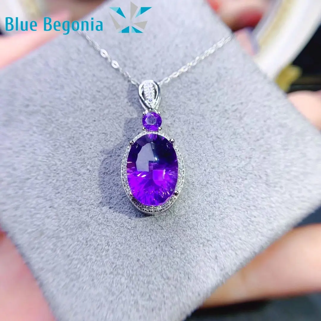 

10*14MM Amethyst Pendant for Women Anniversary Gift Big Gemstone Necklace Fine Jewelry 925 Sterling Silver