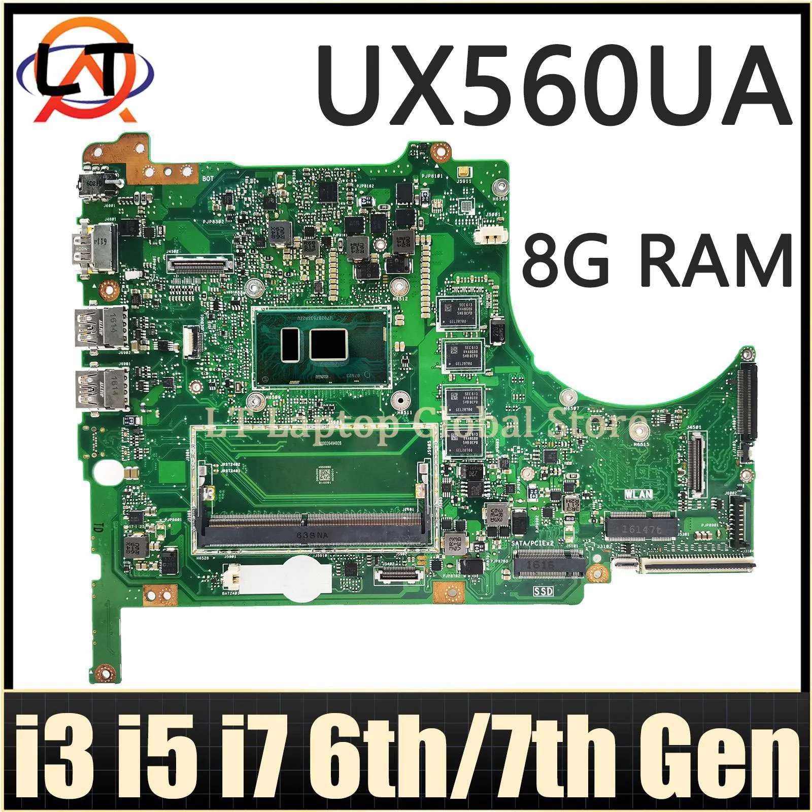 Материнская плата для ноутбука UX560UAK UX560U Q504UAK Q504UA Q504U, материнская плата для ноутбука i3 i5 i7 6-го/7-го поколения, процессор 8GB-RAM, материнская плата