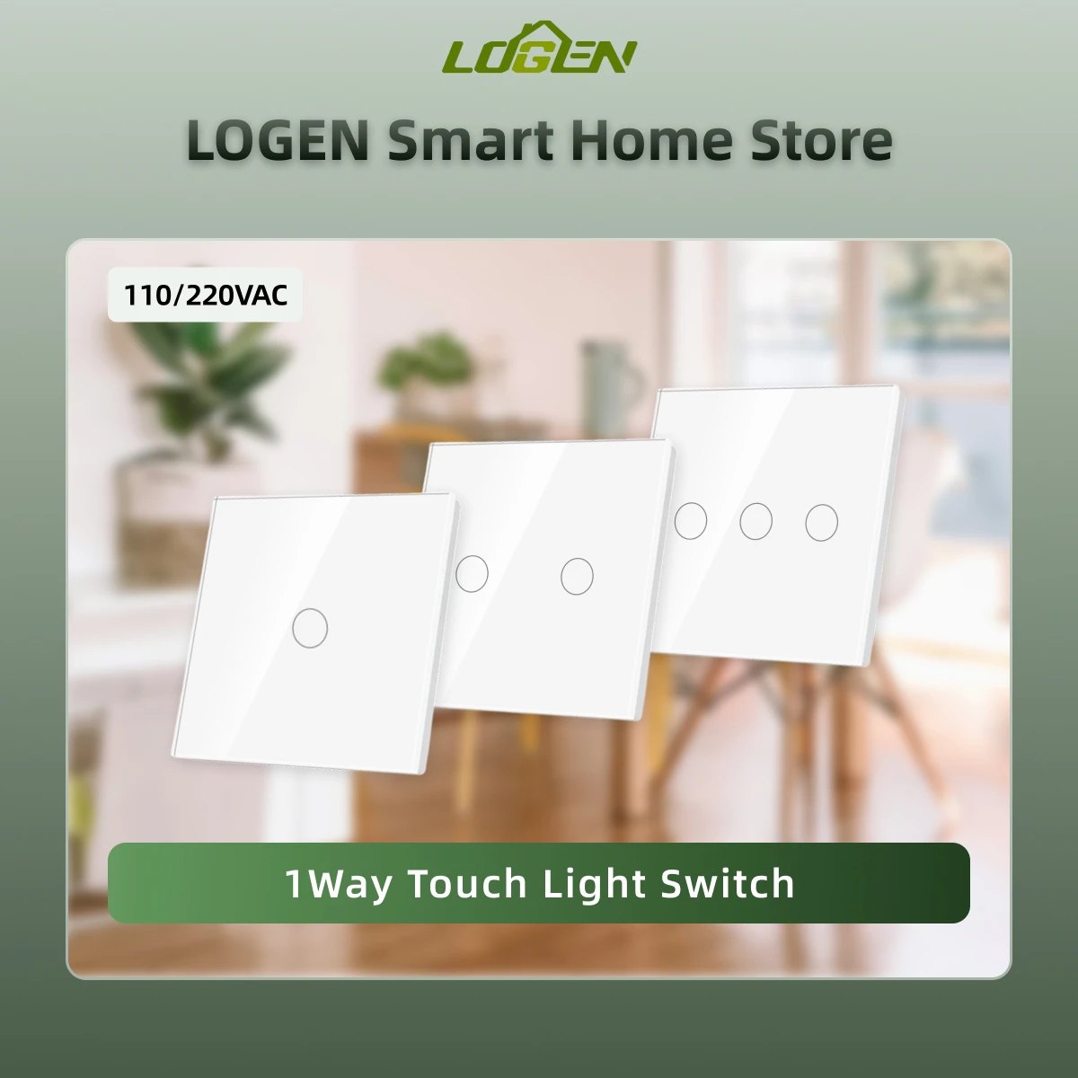 

Logen New EU Wall 1/2/3Gang 1Way White Touch Light Switch 220V Tempered Crystal Glass Panel Home Appliances Blue Backlight