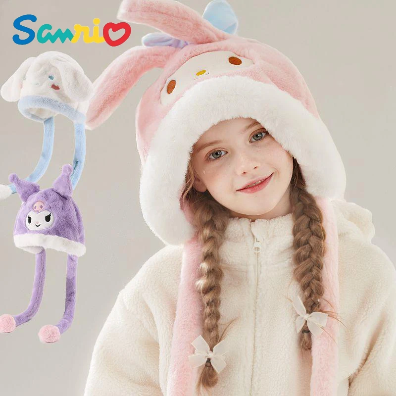 

Шапка Sanrios Melody Cinnamoroll Kuromi почтовый для девочек утолщенная плюшевая осенне-зимняя подушка безопасности Защита от холода теплая детская шапка для защиты ушей