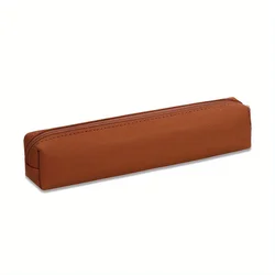 Elegant Mini Makeup Pencil Case - Premium Faux Leather with Stylish Design (Brown)