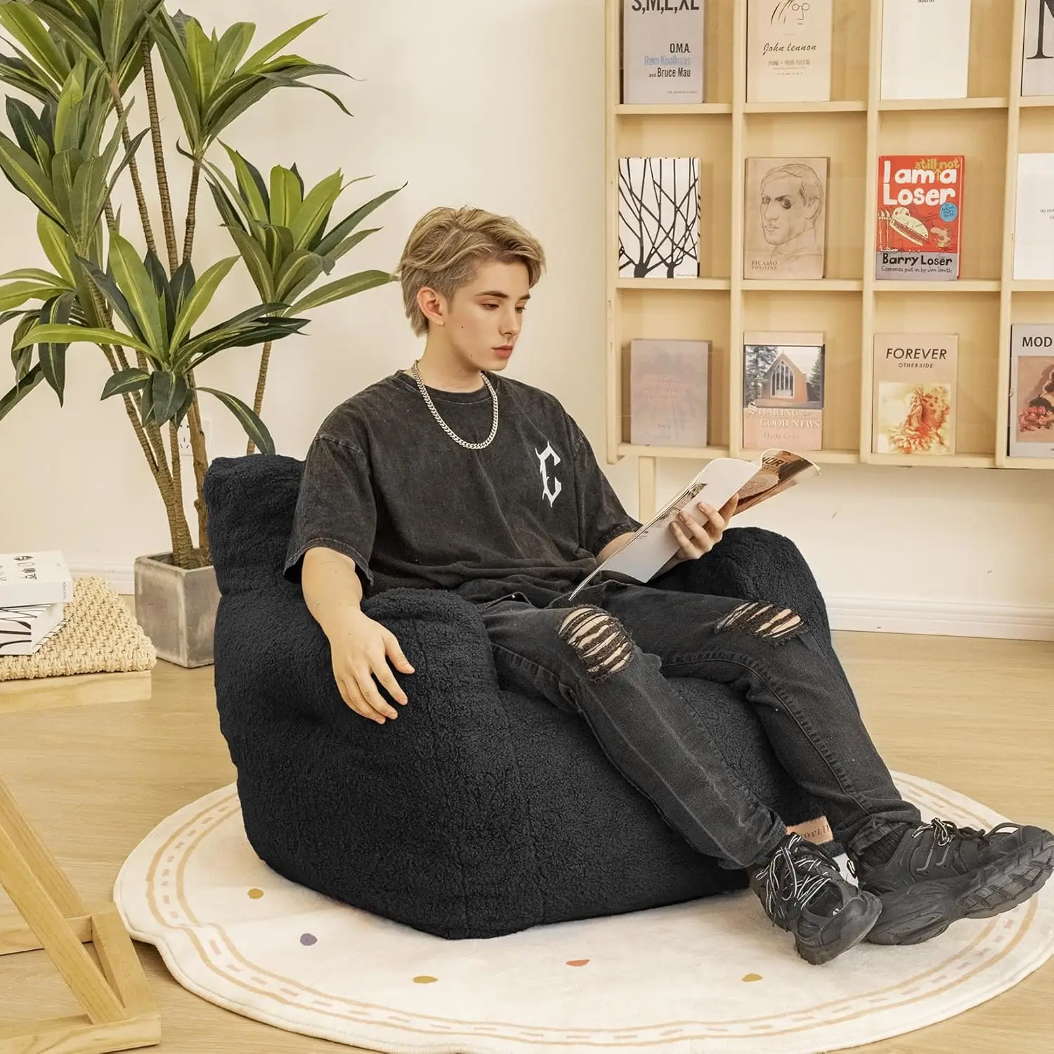 Bag Chair with Filler, Bean Bag Sofa with Tufted Soft Stuffed Filling, Fluffy and Lazy Sofa, Comfy Cozy BeanBag Chairs