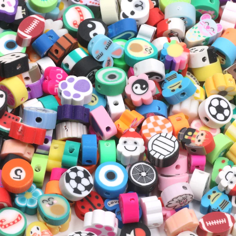 100 Perline Animali In Argilla Polimerica 8-11mm + Cordino Elastico - Fai Da Te Gioielli Per Donne E Ragazze