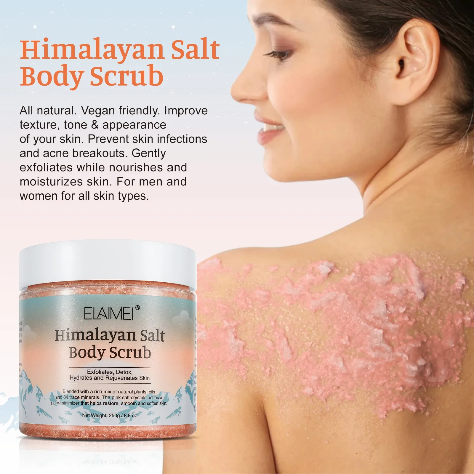 

250g ELAIMEI Body Scrub Body Scrub Deep Cleansing and Exfoliating Chicken Skin Dead Skin Sea Salt Skin care