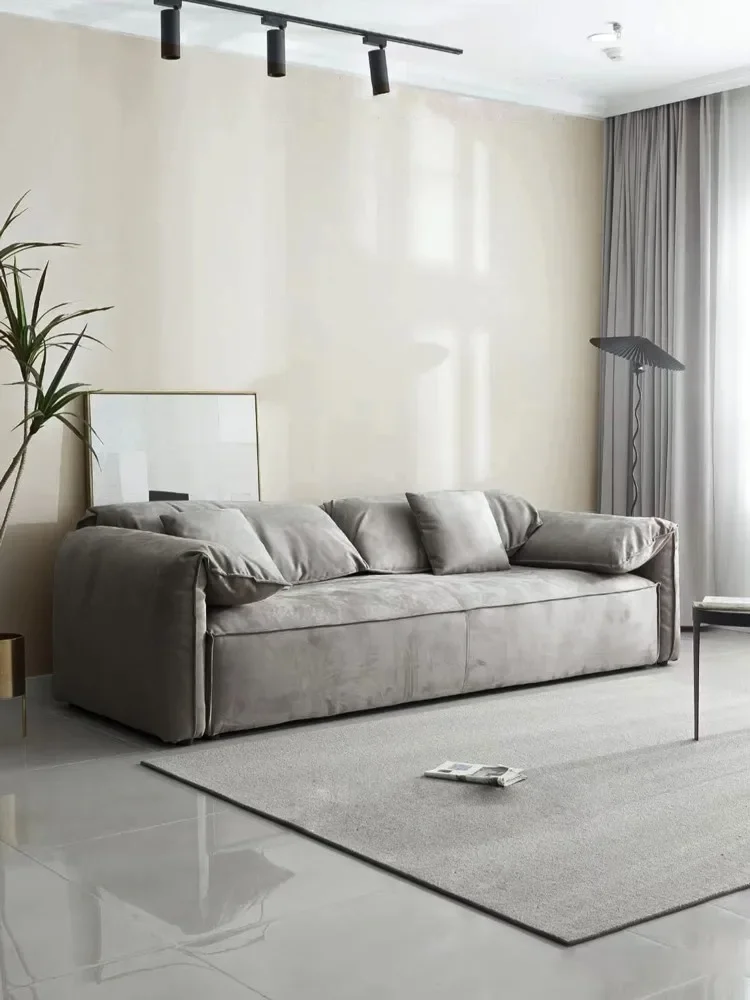 

High end customized elephant ear brand sofa Casablanca Italian style minimalist matte suede large sitting deep designer style