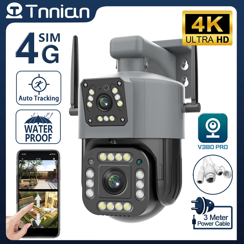 

Tnnian 4K 8MP Dual Lens 4G SIM Camera Outdoor WiFi PTZ Dual Screen Auto Tracking Security CCTV Video Surveillance Camera V380