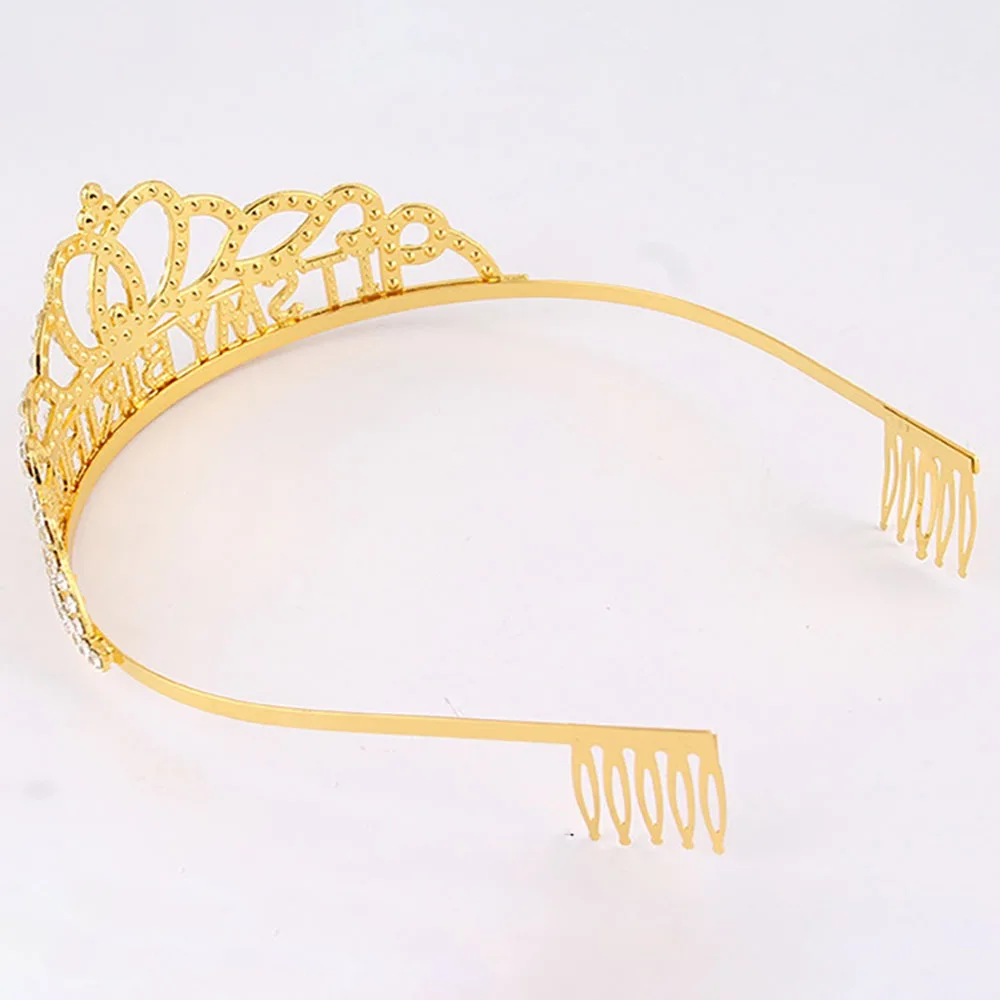 Set Tiara E Fascia Compleanno Donna - Corona Con Strass Rosa Oro | Regalo Decorazione Festa