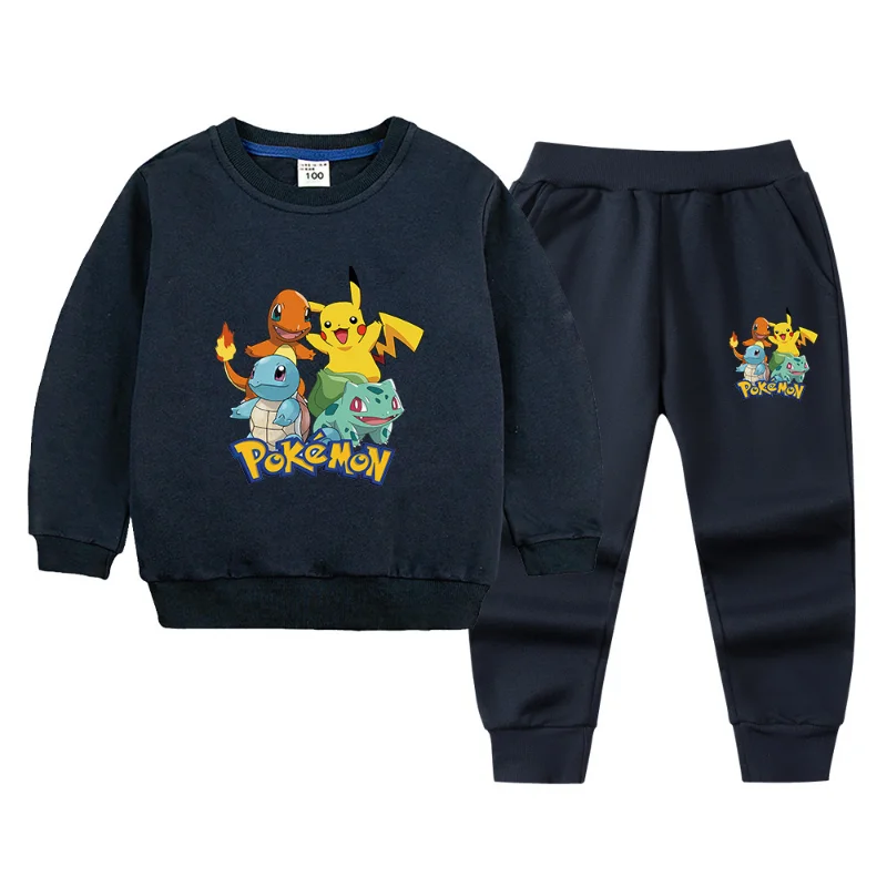 thumbnail image 1 of Ropa de Pokémon para niños, conjunto de sudadera y pantalones de chándal para primavera y otoño, figura de Anime, conjunto informal gráfico de Pikachu de dos piezas, 1 of 5