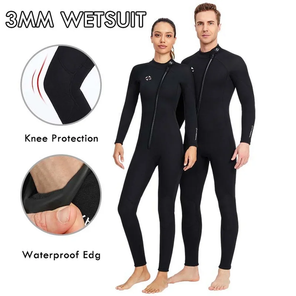 3mm Neoprene Black Wetsuit for Mens Womens Full Length Front Zipper Diving Suit One-piece Couple Wetsuit Surfing Snorkelingdrops