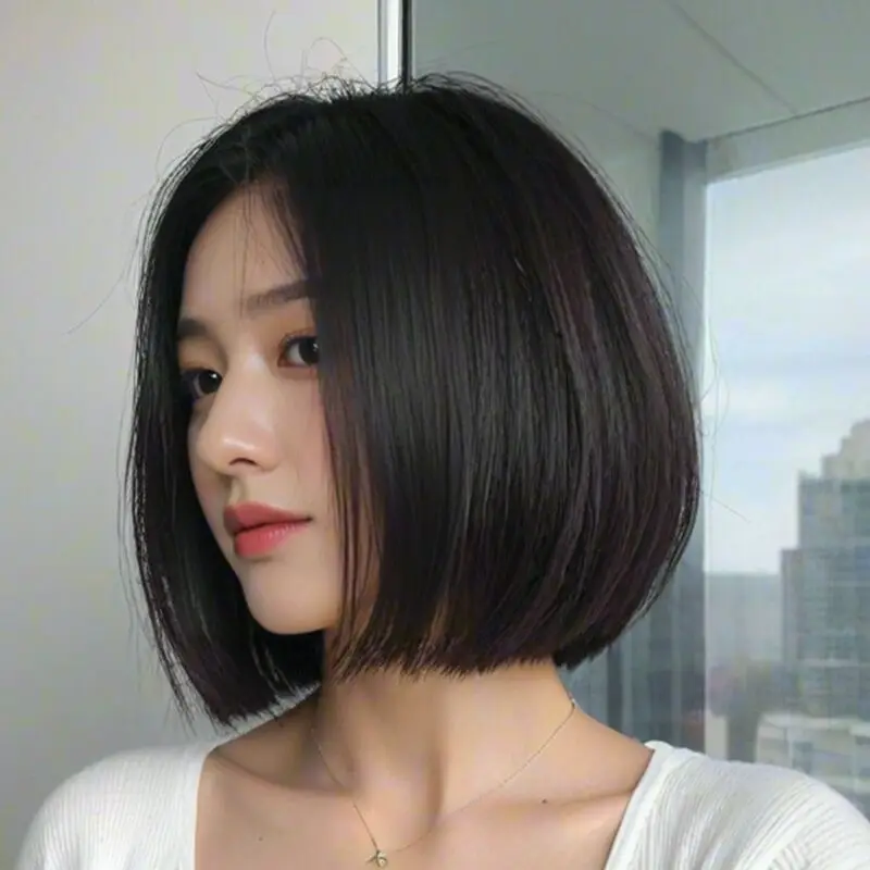12 Inch Fluffy Straight Bob Wig with Bangs - Back View