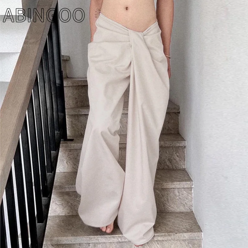

ABINGOO Irregular Low-waist Baggy Pants Casual Twisted Pleated Straight Trousers Fashion Versatile Women Streetwear Loose Pants
