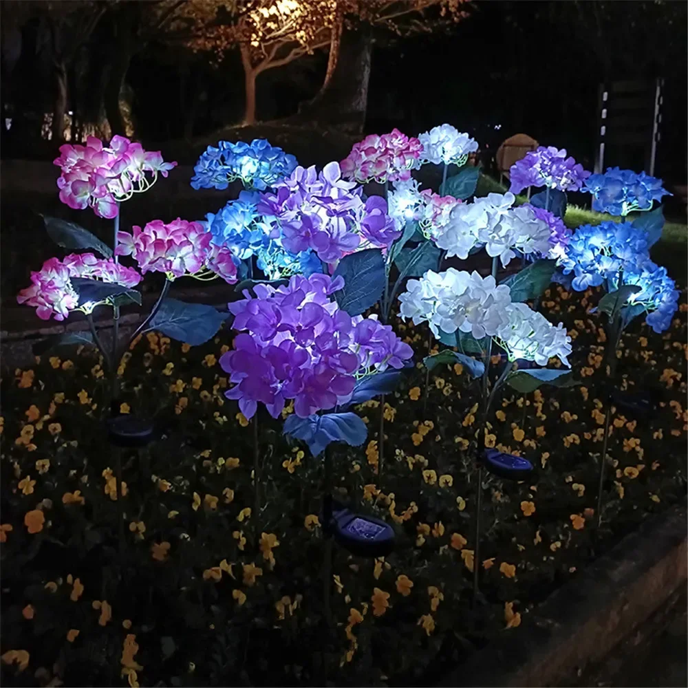 Solar 3Head Hydrangea LED Outdoor Flower Lights Waterproof Decoration Lighting for Patio Garden Backyard Holiday Wedding