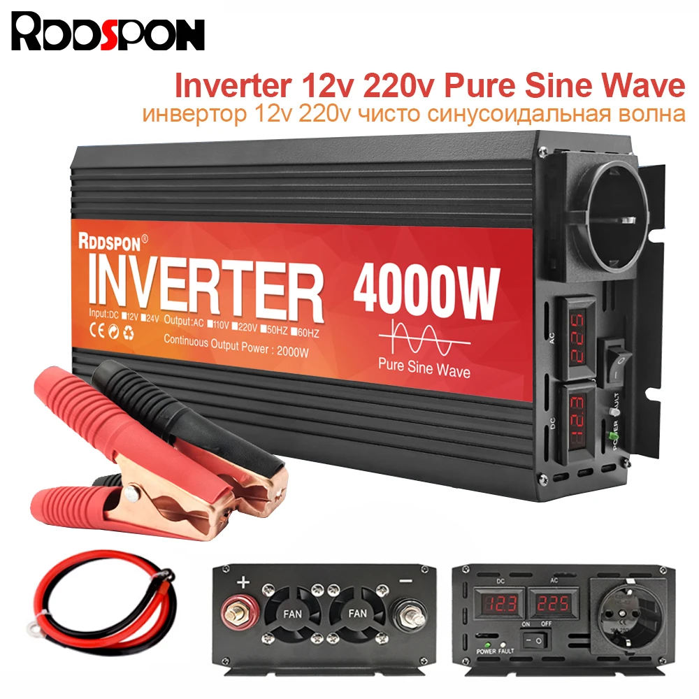 Inverter Di Potenza 12V 220V Onda Sinusoidale Pura 4000W 3000W 2000W 1600W 1000W Convertitore Di Onda Sinusoidale Pura Trasformatore Inverter Solare