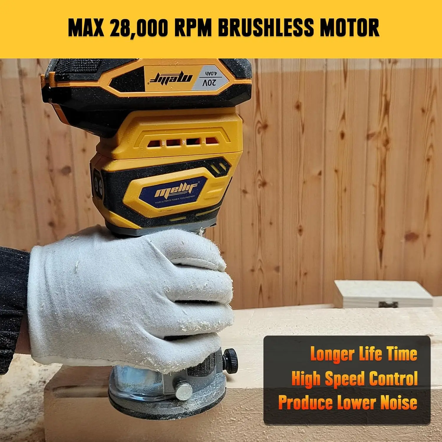 Wood Router Woodworking Tools Mellif Cordless Compact Router Brushless Palm Router Wood Trimmer For DeWalt 18V 20V MAX Battery No Battery