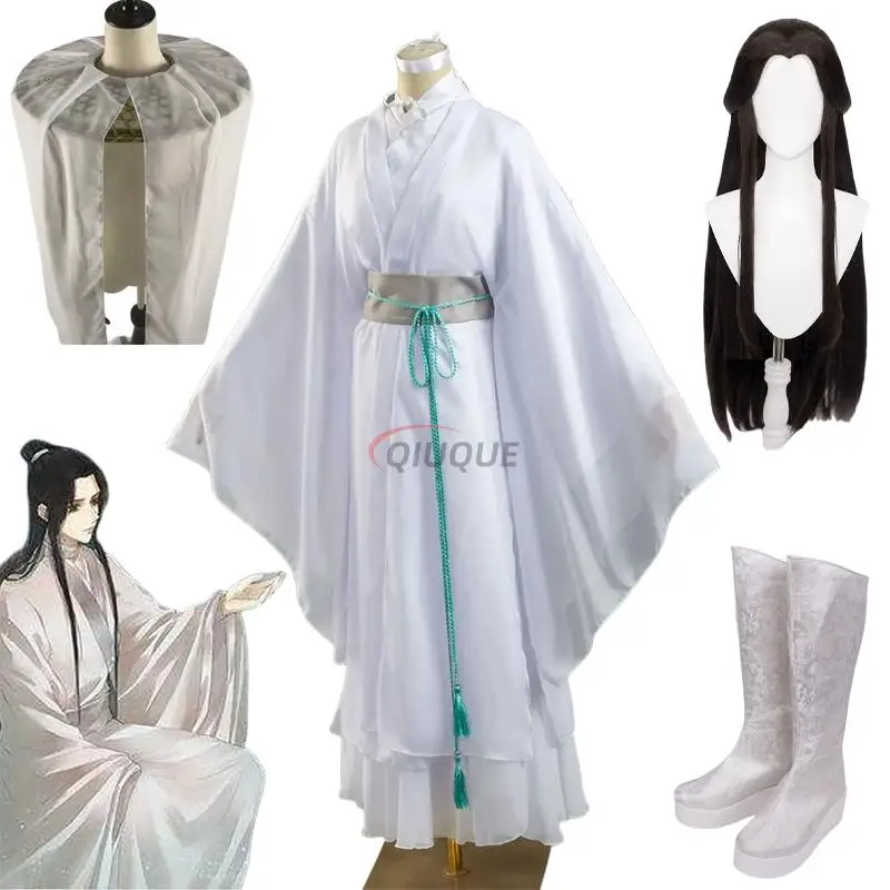 

Tian Guan Ci Fu Xie Lian Cosplay Costume Bamboo Hat Wig Boots Xielian White Hanfu Anime Outfit Unisex Clothing