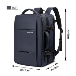 Deluxe Waterproof Anti-Theft Men's Backpack - Expandable Casual Travel Bag - 15 inches (Blue)