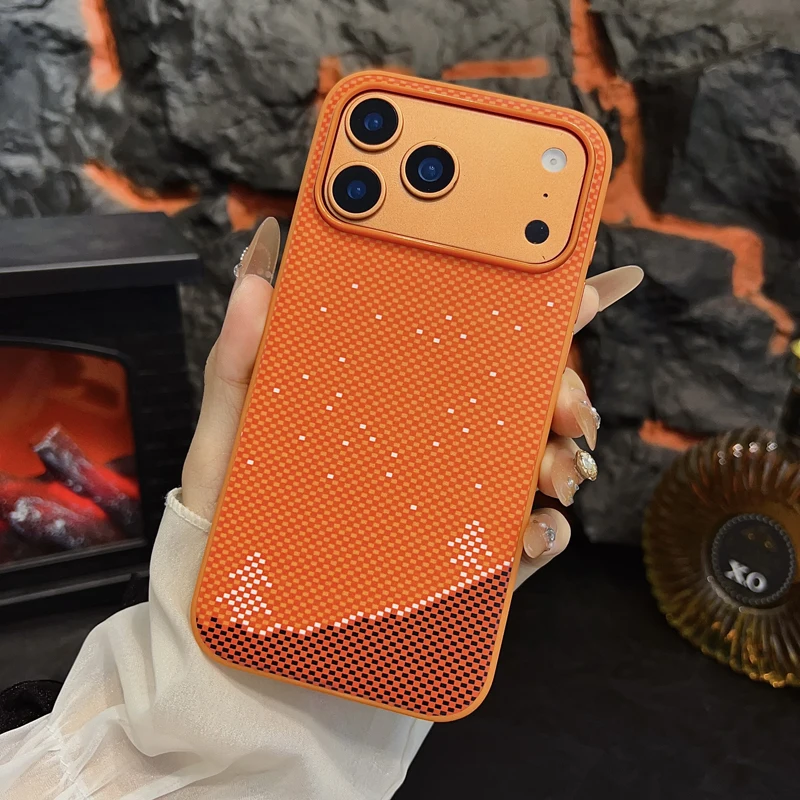 Luxury Magnetic Ultra-Thin Carbon Fiber Pattern Orange Phone Case Cover