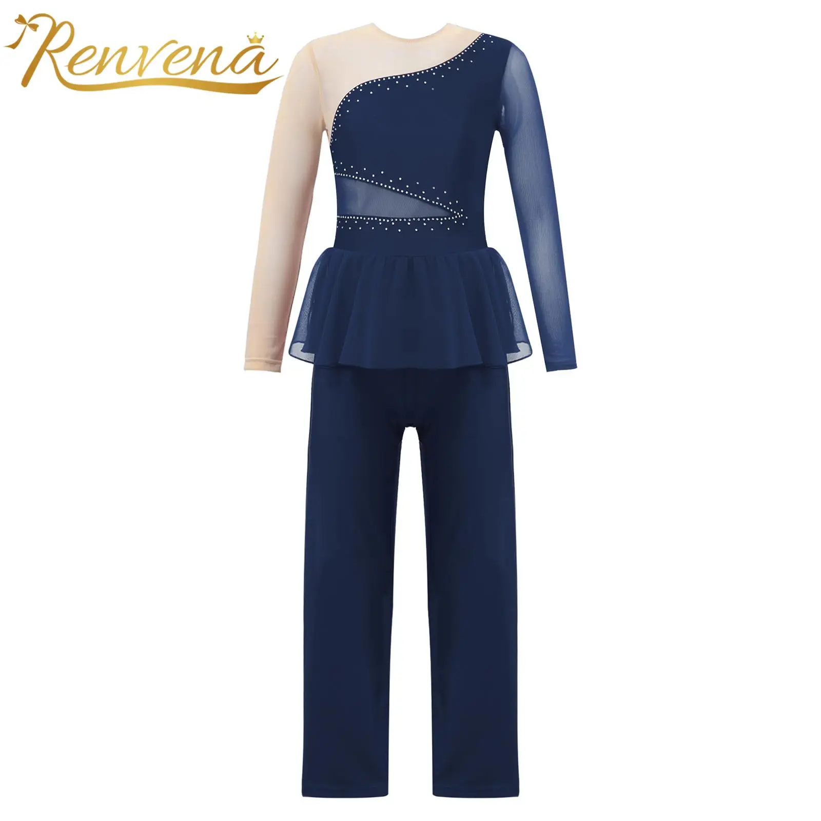 

Детский Блестящий женский комбинезон для катания на коньках, Детские гимнастические трико с длинным рукавом для девочек, танцевальная одежда для подростков
