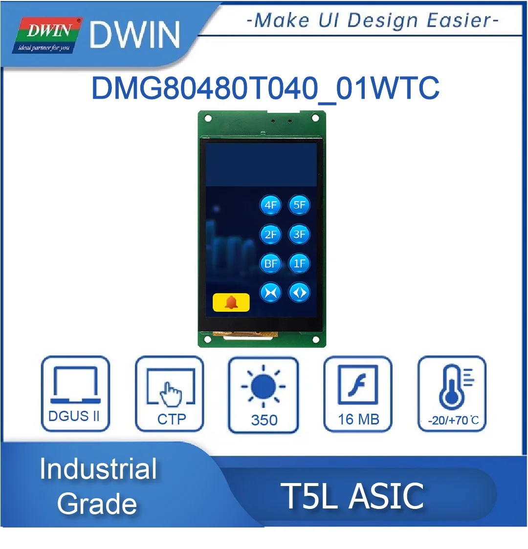 Dwin Dgus Ii/Ta 480*800 Hmi Uart Lcm Moduli Tft Lcd Touch Screen Display Modello Dmg80480T040_01W Grado Industriale Arduino
