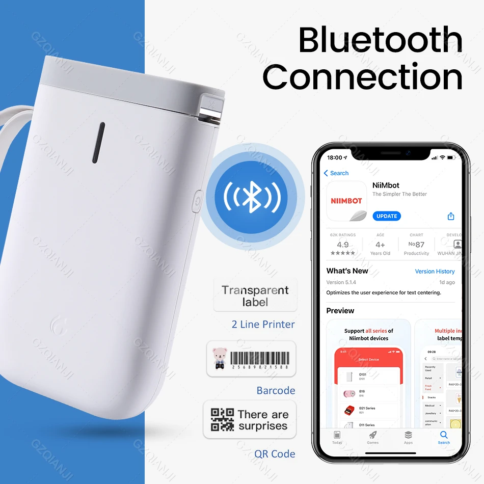 Colors D11 NIIMBOT Portable Mini Label Printer Wireless Bluetooth Label  Printer Price Tag for mobile phone iOS Android Free App