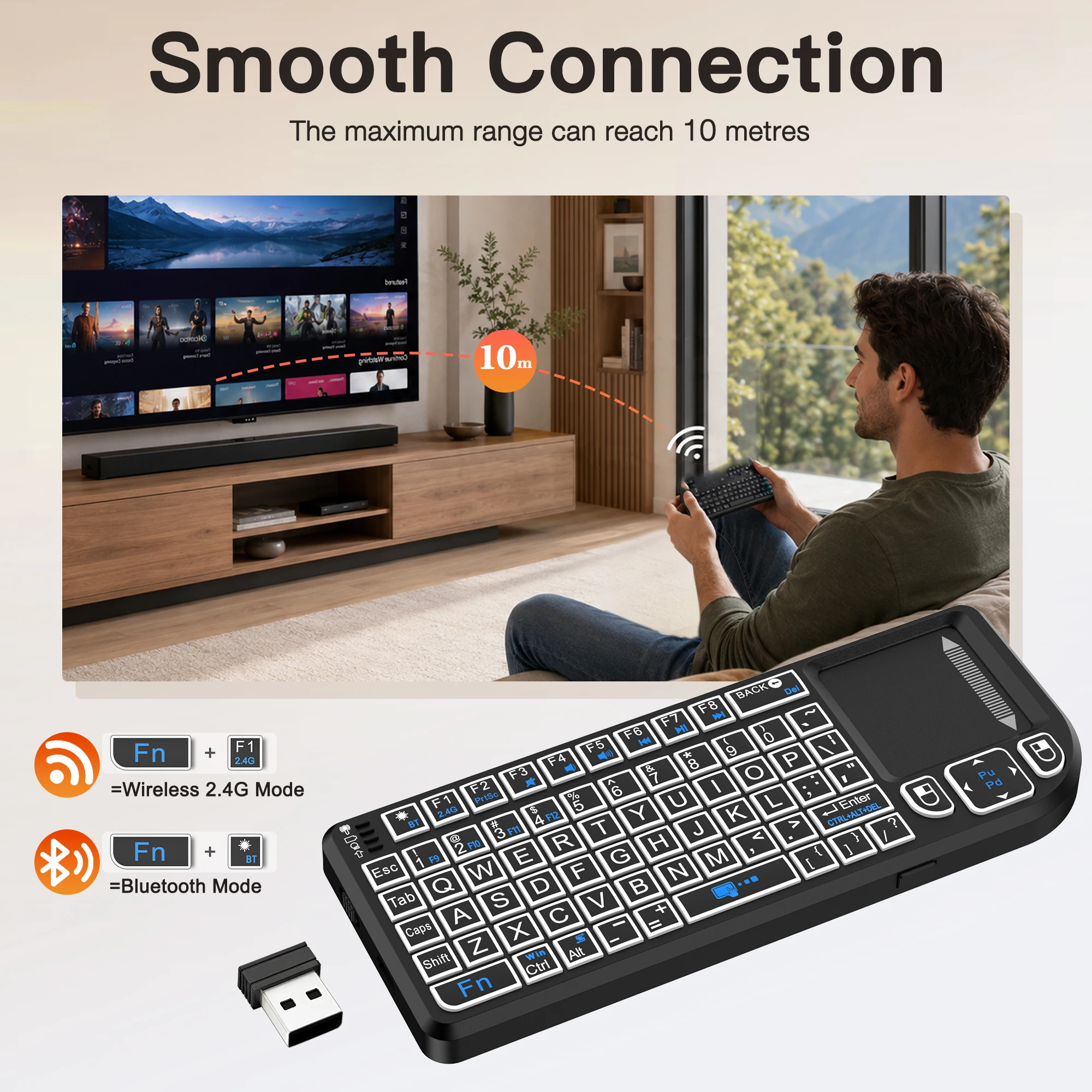 Wireless Mini Keyboard with Touchpad & 7-Color Backlit