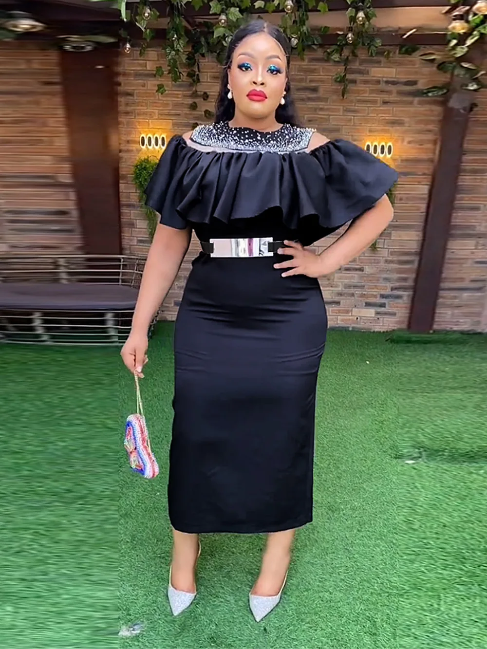 

Africa Clothing Luxury Women's Elegant Ruffled Dress for Church Dashiki Ankara Turkey Outfits Gown Wedding Party Long Dress New