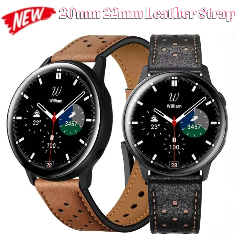 

Ремешок кожаный для Samsung Galaxy Watch 6 4 Classic 46 мм 47 мм, Воздухопроницаемый браслет для часов 6 5 4 40 мм 44 мм 5 Pro 45 мм