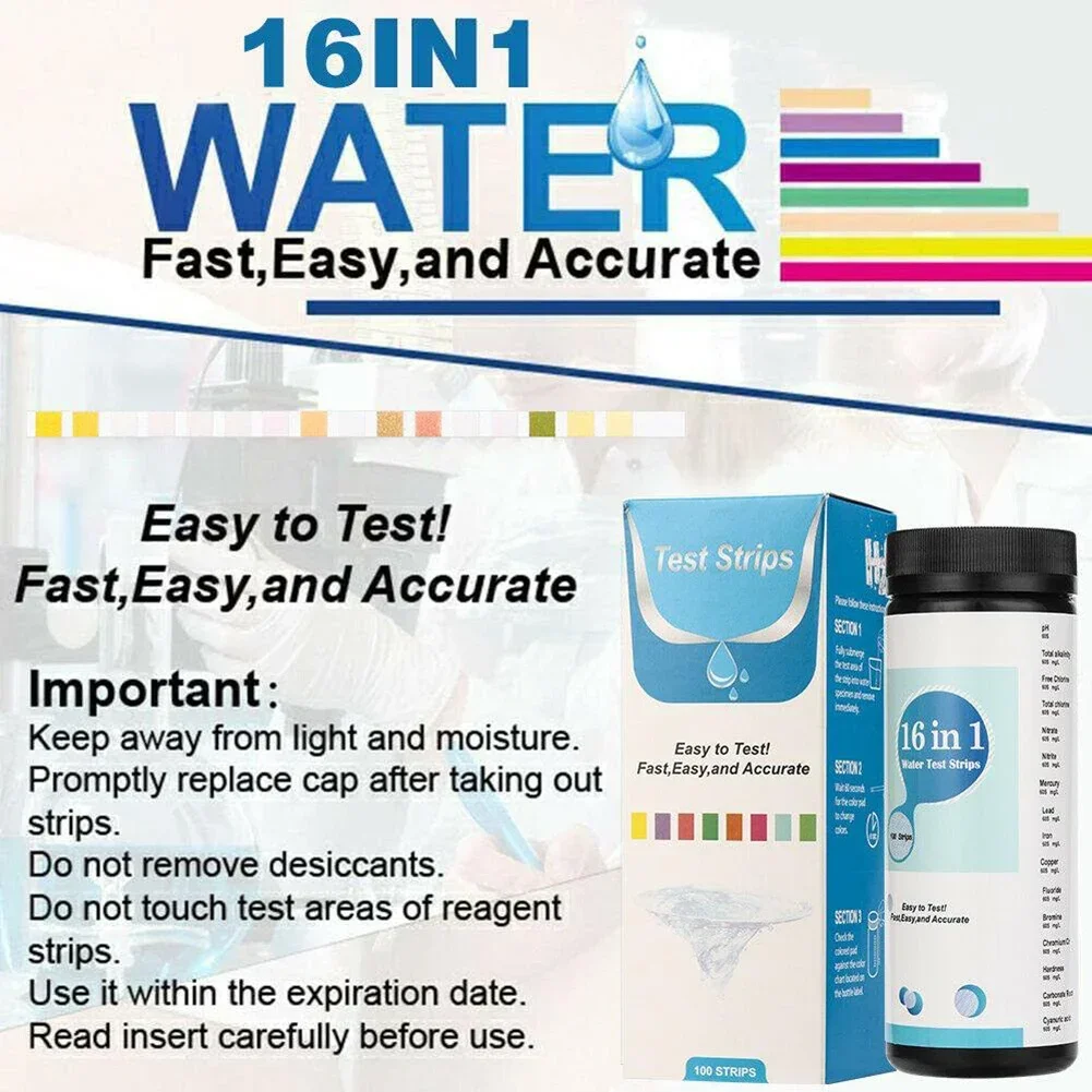 16 In 1 Drinking Water Test Kit Testing Strips For Hardness Chlorine Fluoride Trace Heavy Metals PH Balance Test Aquarium Water